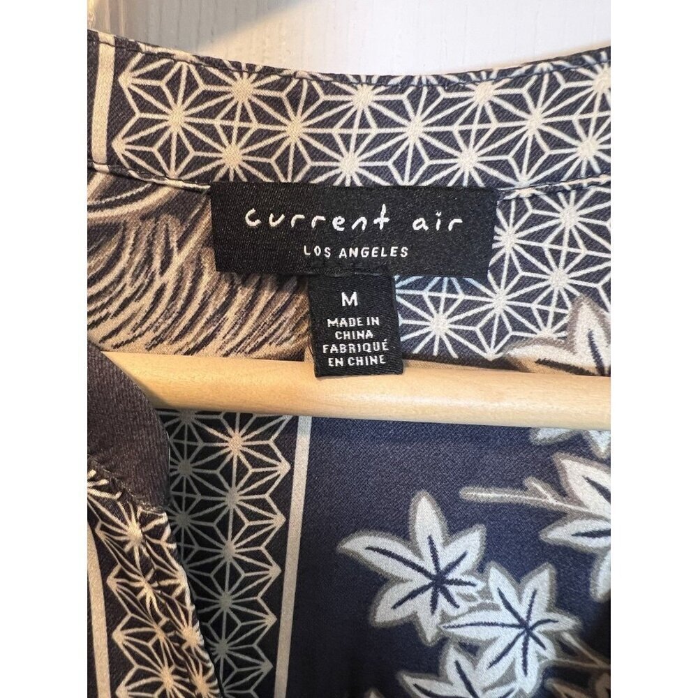 Current Air Anthropologie Black/Taupe Silk Surplus Blouse Medium Mandarin Collar - Picture 8 of 10